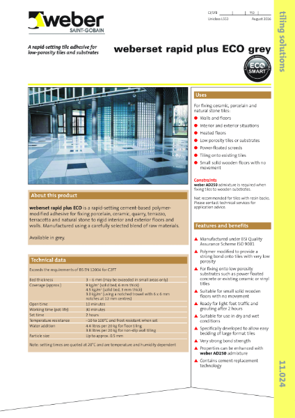 weberset rapid plus ECO - Technical datasheet