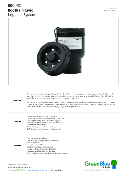 RootRain Civic Irrigation System datasheet
