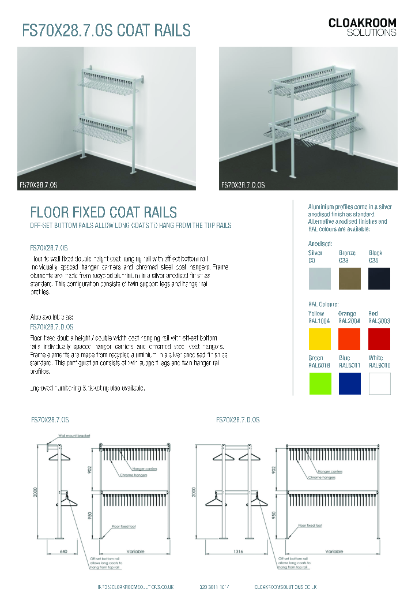 FS70x28-7-OS Floor Fixed Coat Rail Data Sheet