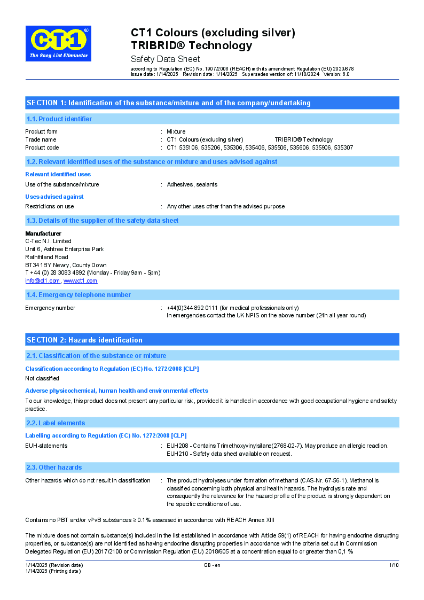 CT1 Colours (excluding Silver) SDS (Safety Data Sheet)