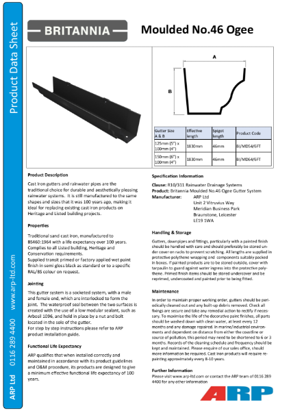 Britannia Moulded Ogee Data Sheet