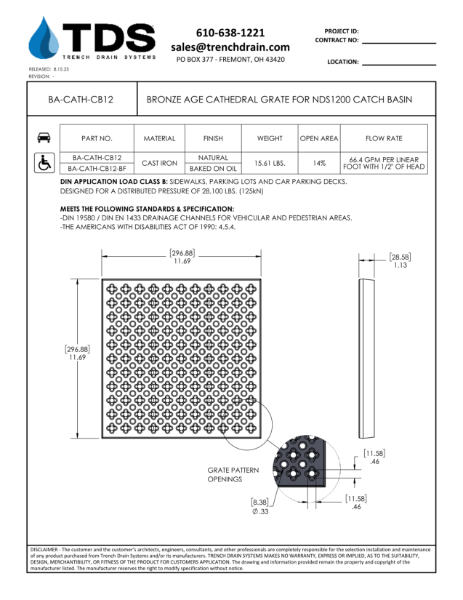 Bronze Age Cathedral Grate For NDS1200 Catch Basin