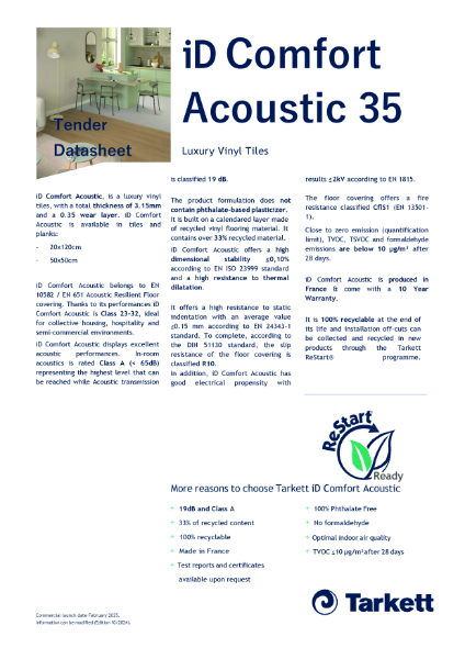iD Comfort Acoustic Product Datasheet