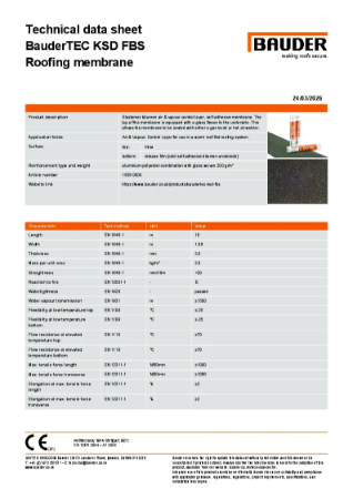 BauderTEC KSD FBS Air and Vapour Control Layer - Technical Data Sheet
