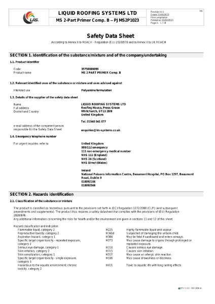 MSDS FastCoat Pro MS2-Part Primer Comp B
