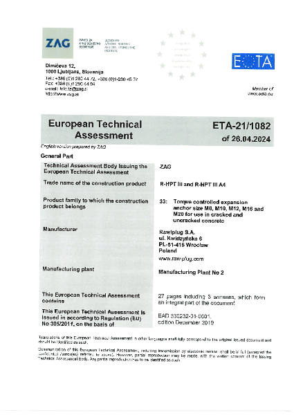 European Technical Assessment - R-HPT III and R-HPT III A4