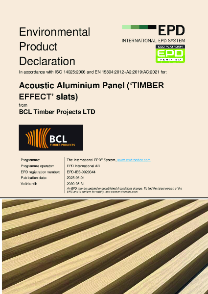 EPD - BCL Aluminium 'TIMBER EFFECT' panels (acoustic / internal) 