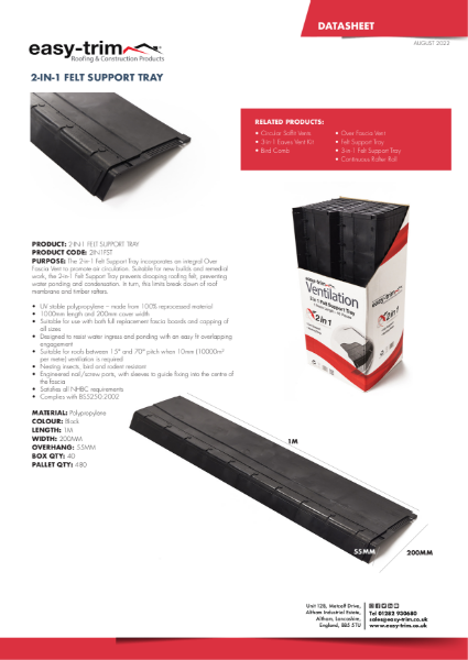 2-in-1 Felt Support Tray Data Sheet