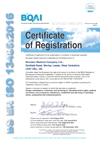 EN ISO 13485 2016 Certificate - Expires 31 Aug 2024