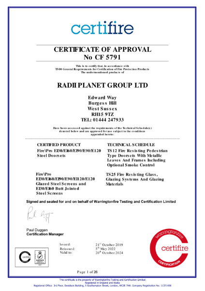 Certifire CF5791 Certificate of Approval - Ei Systems - Radii Planet Group