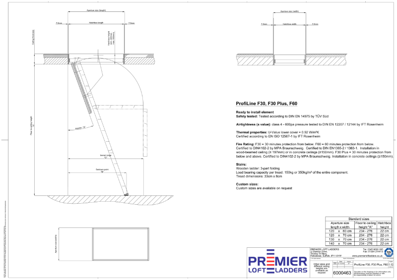 ProfiLine fire rated wooden loft hatch and ladder