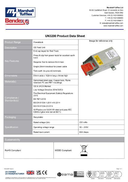 Clean Earth Powertrack Feed Unit Product Data Sheet