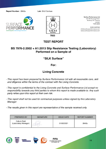 2642a - Living Concrete - Slip Resistance Report - Silk Surface