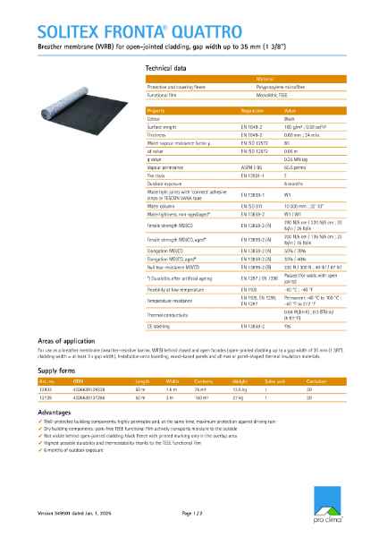 Solitex Fronta Quattro Technical Datasheet