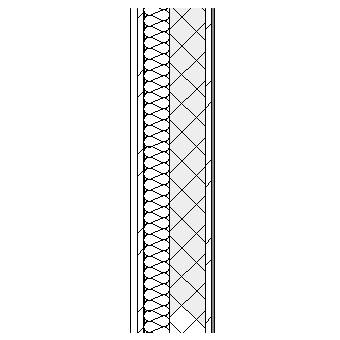 Aluminium cassette panels with metal frame, weather barrier, insulation, concrete block and plasterboard lining on metal furrings