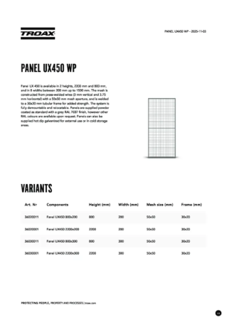 Tuotetietolehti - Panel UX450 WP