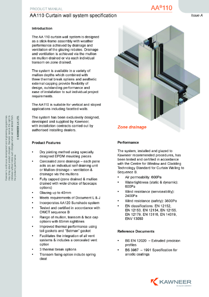 AA®110 65mm Curtain Wall Specification Sheets