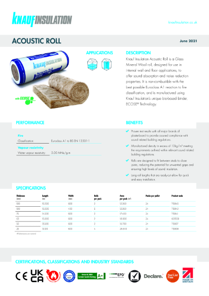 Knauf Insulation Acoustic Roll Data Sheet