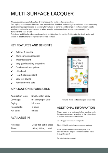 Multi-Surface Lacquer Product Data Sheet