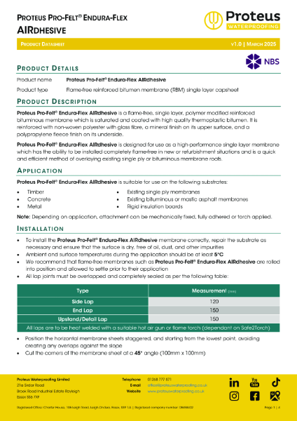 Product Data Sheet - Proteus Pro-Felt® Endura-Flex AIRdhesive
