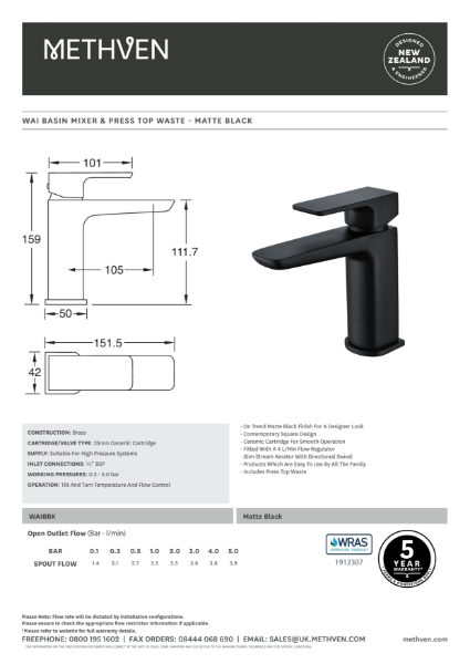 Deck mounted Wai lever action mixer tap – Matte black WAIBBK