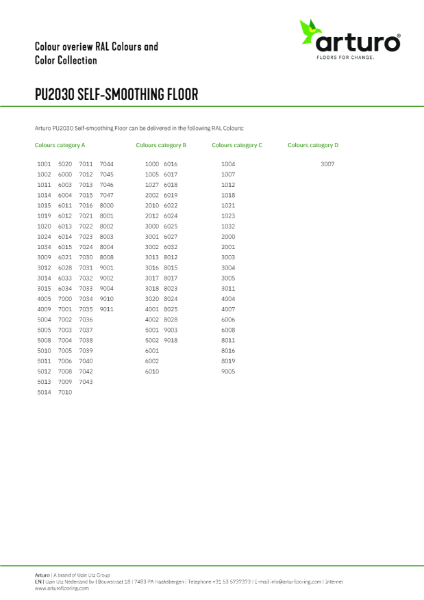 Arturo Comfort Resin Floor UV Colour Chart