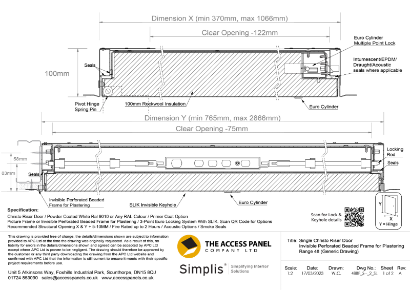 Christo Riser Door Single Door with Beaded Frame Technical Drawing