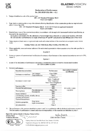 Pitchglaze Declaration of Performance for UKCA mark - 6-14-6-14-9.5 HS Laminated
