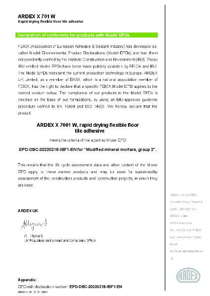 ARDEX X 7001 WHITE EPD