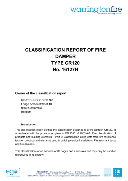 Classification report acc. to EN 13501-3