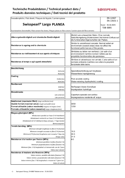 Swisspearl Planea Technical Datasheet