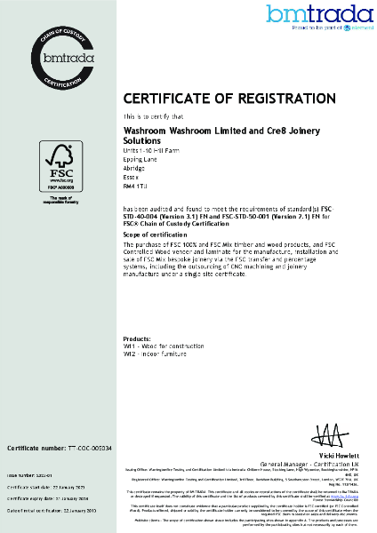 Certificate of Registration: W11 - Wood for construction
W12 - Indoor furniture