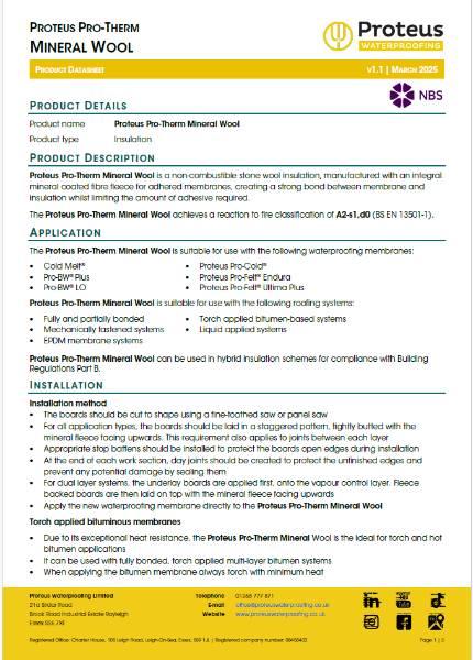 Product Data Sheet - Proteus Pro-Therm Mineral Wool