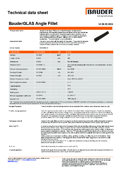 BauderGLAS Angle Fillet - Technical Data Sheet