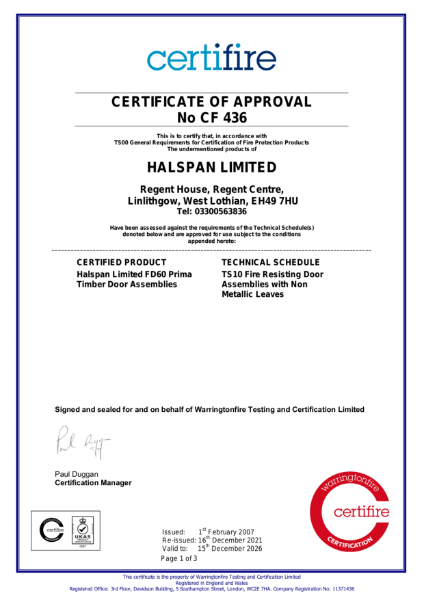 Certifire Certificate of Approval  No. CF 436
