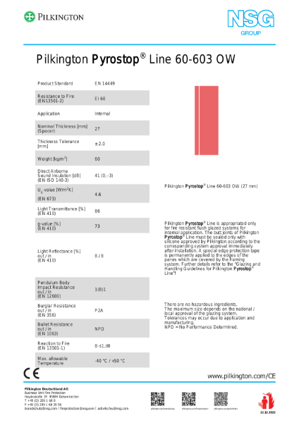 Pilkington Pyrostop® Line 60-603 OW