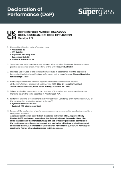 Declaration of Performance (DoP) - Superglass Slab 32 - UKCA