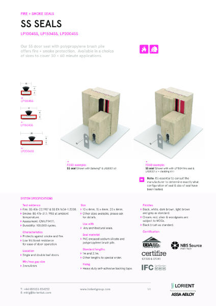 SS fire & smoke seals datasheet