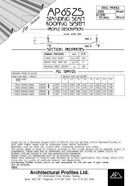 AP65ZS -Steel - Roofing Data Sheet