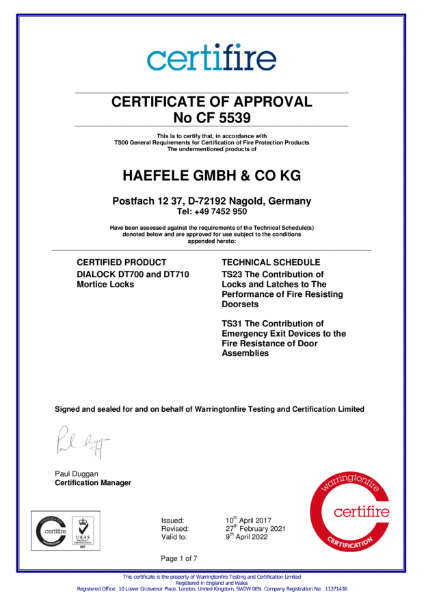 CERTIFICATE OF APPROVAL No CF 5539