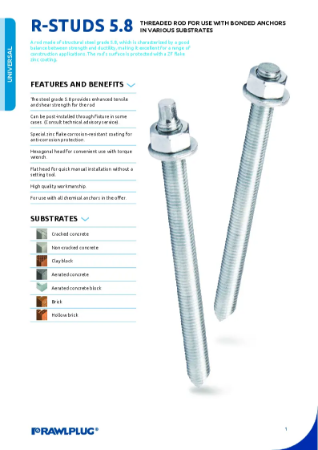 R Studs 5.8, Zinc Flake Coating - Data Sheet
