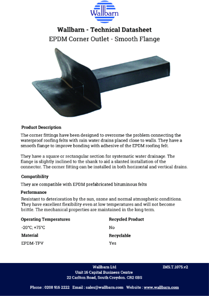 Datasheet - EPDM Corner (Through Wall) Outlet Rectangle & Square Shank