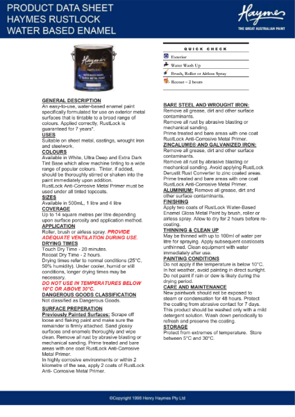 RustLock Gloss Metal Paint Product Data Sheet