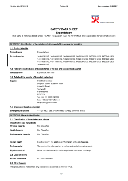 Expandafoam Safety Datasheet