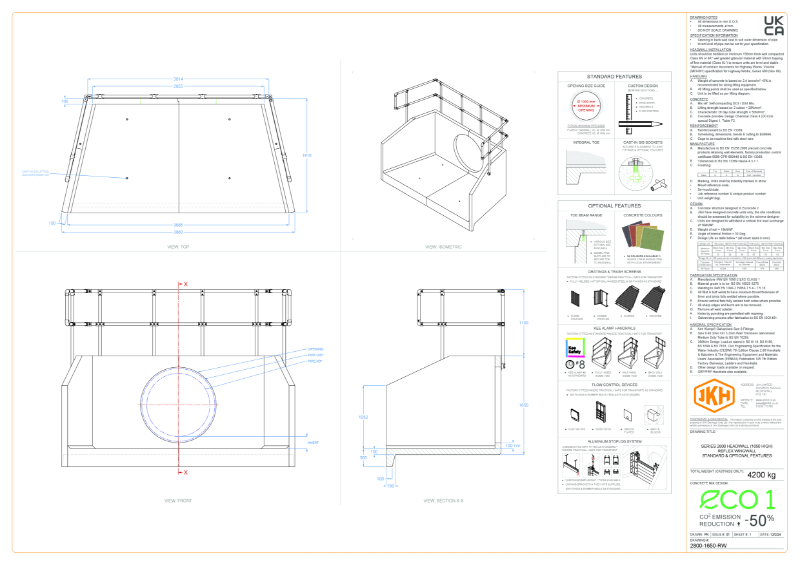 SERIES 2800 HEADWALL (REFLEX WINGWALL, 1650mm HIGH)