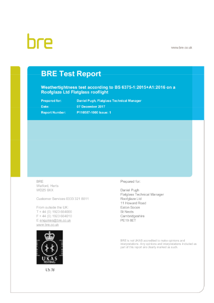 Certificate Weathertightness Test report