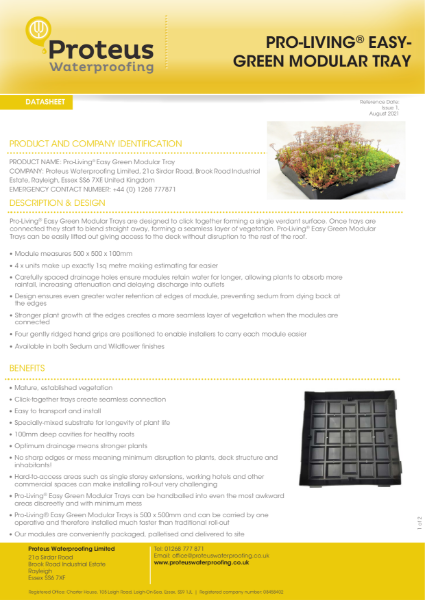 Product Data Sheet - Pro-Living® Easy Green Modular Tray