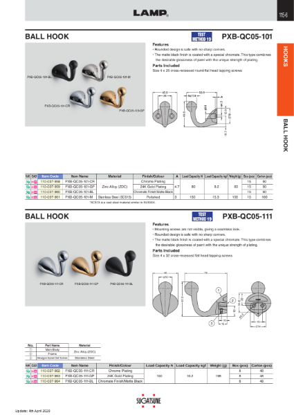 Product Catalogue  PXB-QC05-101 (zinc alloy), PXB-QC05-101 (stainless steel), PXB-QC05-111