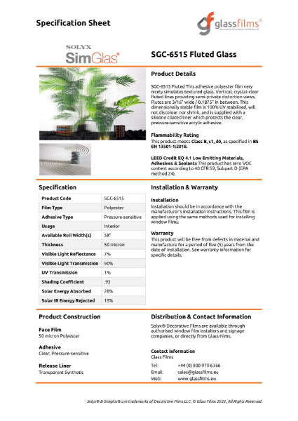 SGC-6515 Fluted Glass Specification Sheet