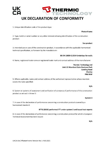 PhotonFrame (standard) UKCA DoC
